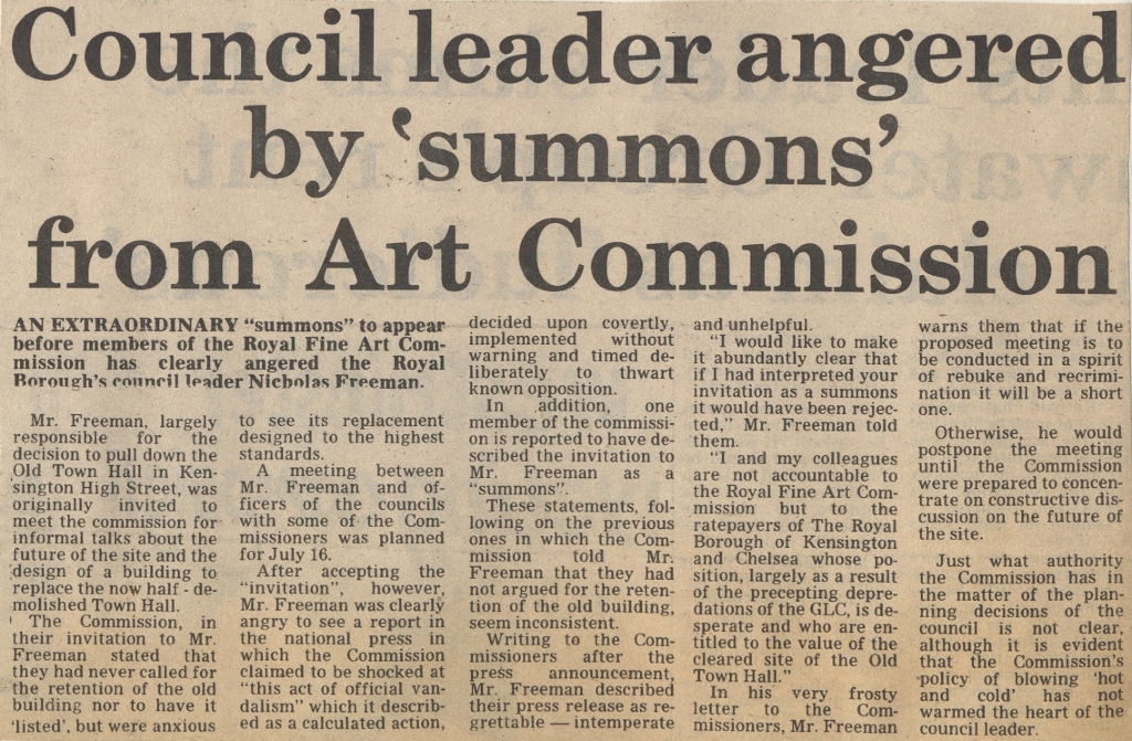 19820723 NICHOLAS FREEMAN SUMMONED BY ROYAL FINE ART COMMISSION TOWN HALL DEMOLITION CN.jpg